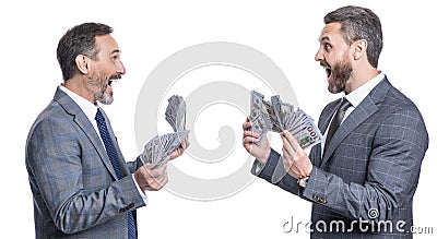 businessmen business men millionaire with money dollar cash isolated on white Stock Photo