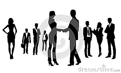 Businessmen and businesswomen silhouettes on the white background.. Vector Illustration