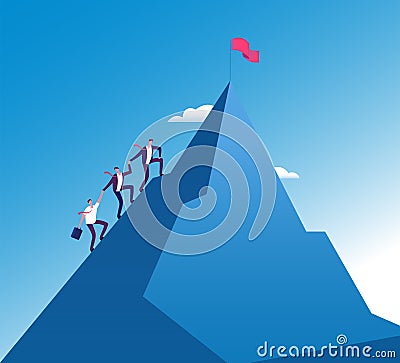 Businessmen climb mountain. Success teamwork corporate growth, mission achievement vector concept Vector Illustration