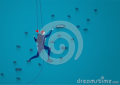 Businessmen are climbing up a mountain with a rope to forward success. . illustration vector Vector Illustration