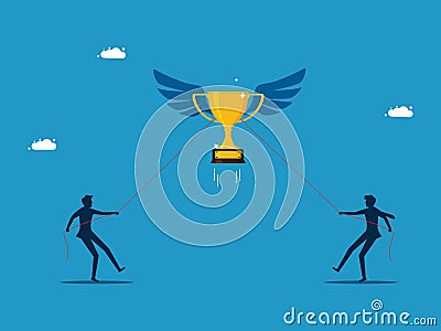 Businessmen competing in pulling trophies Vector Illustration