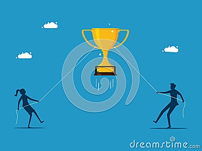 Businessmen competing in pulling trophies Vector Illustration