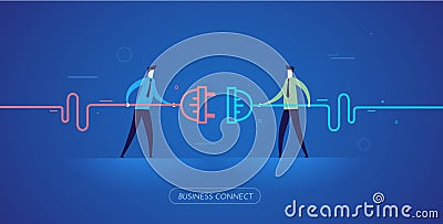 Businessmen connect connectors. Vector Illustration