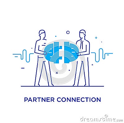 Businessmen connect connectors. Cooperation interaction. Success, Cooperation. line icon illustration Vector Illustration