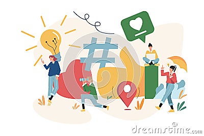 Businessmen discuss social network and dialogue speech bubbles Vector Illustration