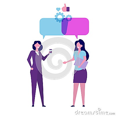 Businessmen discuss social network, news, chat, dialogue speech bubbles. Vector Illustration