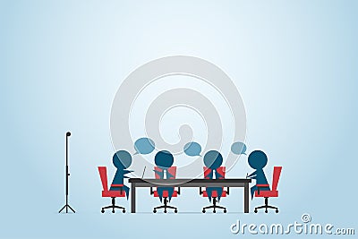 Businessmen discussing project on the table with speech bubbles, conference and business concept Vector Illustration