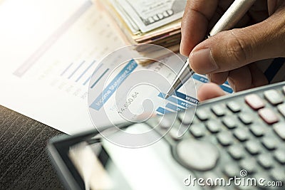 Businessmen discussion for financial data analysis and find the best company from stock market. Stock Photo