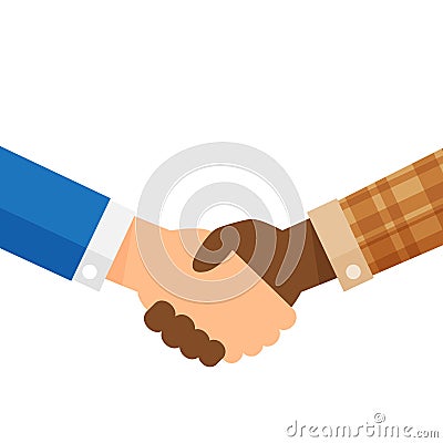 Businessmen and farmer hands handshaking, employer and worker man holding clasp hands, businessmen and agriculture labor shake Vector Illustration