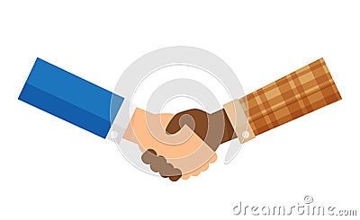 Businessmen and farmer hands handshaking, employer and worker man holding clasp hands, businessmen and agriculture labor shake Vector Illustration