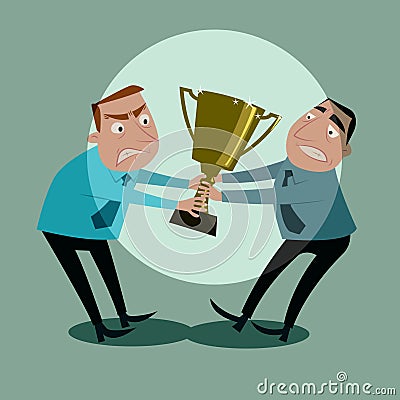 Businessmen fight for trophy. Vector Illustration