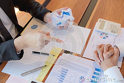 Businessmen, financial accountants, business planners, business planning ideas using computers, laptops, smat phones, and work Stock Photo