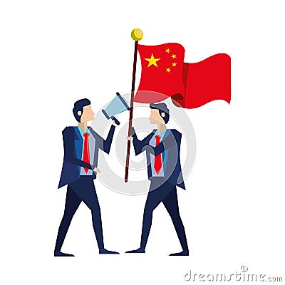 Businessmen with flag China and megaphone Vector Illustration
