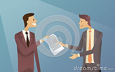 Businessmen Give Paper Document Business Vector Illustration