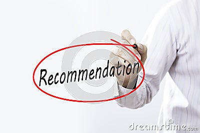 Businessmen Hand writing Recommendation with marker on visual s Stock Photo