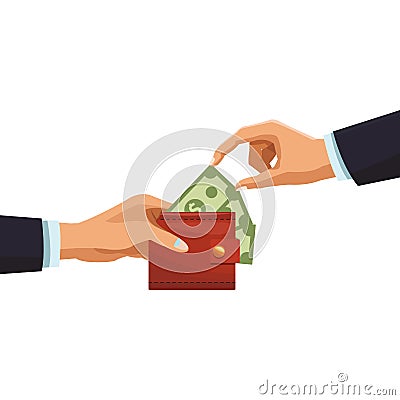 Businessmen hands with cash in wallet Vector Illustration
