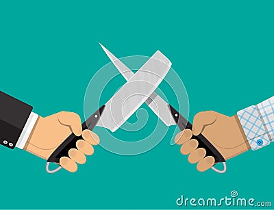 Businessmen hands with knives. Vector Illustration