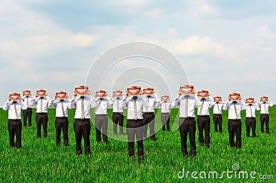 Businessmen holding big smiles Stock Photo