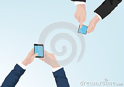 Businessmen holding mobile phone illustration - business communication concept Vector Illustration