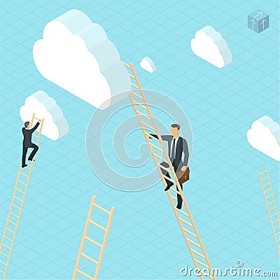 Businessmen ladder climbing to the clouds Vector Illustration