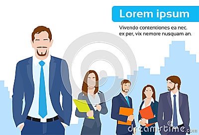 Businessmen Leader Boss with Group of Business Vector Illustration