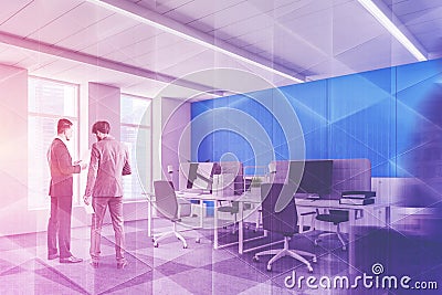 Businessmen in office with blue walls Stock Photo