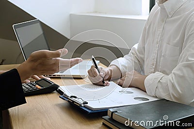 Businessmen present business plans and marketing to the partner .Business concept Stock Photo