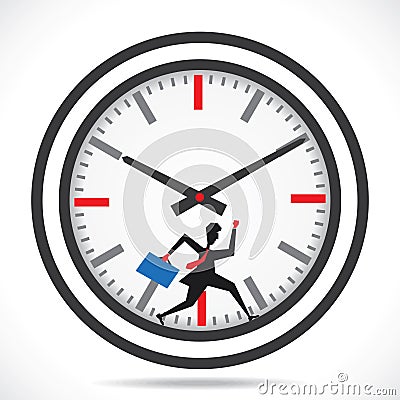 Businessmen run in clock compete the time Vector Illustration