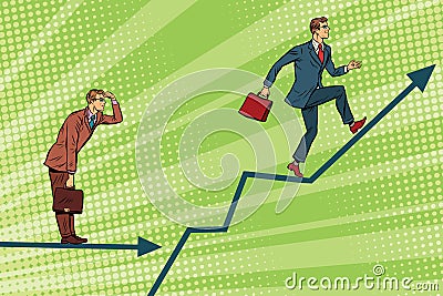 Businessmen running chart growth and look forward Vector Illustration