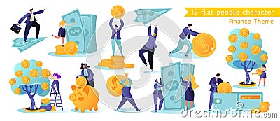 Flat, Ñartoon, vector Illustration collection. Different successful people characters making money. Vector Illustration