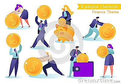 Flat, Ñartoon, vector Illustration collection. Different successful people characters making money. Vector Illustration