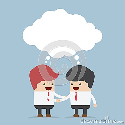 Businessmen shaking hands and blank speech Vector Illustration