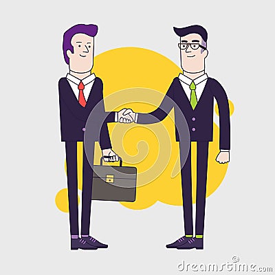 Businessmen shaking hands. Two businessmen have business agreement Cartoon Illustration