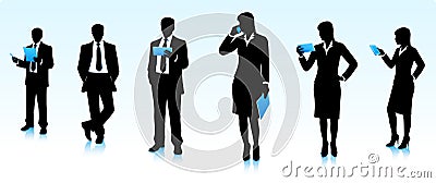 Businessmen silhouettes with gadgets Vector Illustration