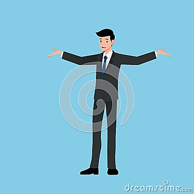 Businessmen smile and stand talking about work, presenting earnings, explaining products, discussing projects and selling or opera Vector Illustration