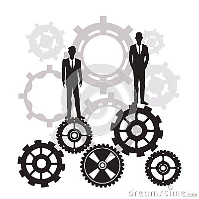 Businessmen standing gear teamwork silhouette Vector Illustration