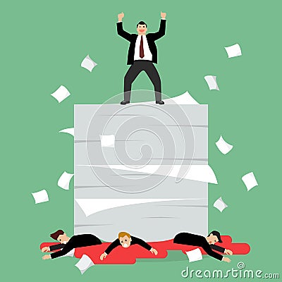 Businessmen standing over a lot of documents and his enemy Vector Illustration