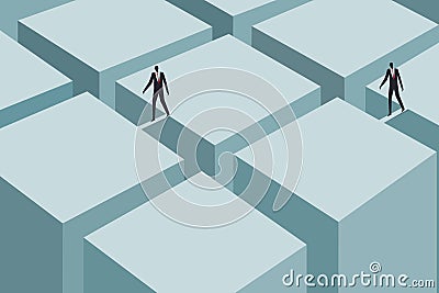 Businessmen standing on the top of different blocks Vector Illustration