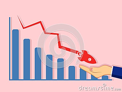 Businessmen support a downward graph. help concept Vector Illustration