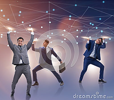 Businessmen supporting network mesh in concept Stock Photo