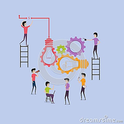 Businessmen and teamwork.Creative light bulb and gear abstract v Vector Illustration