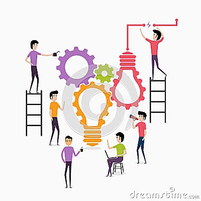 Businessmen and teamwork.Creative light bulb and gear abstract v Vector Illustration