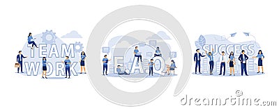 businessmen together build word teamwork, concept illustration of frequently asked questions people around exclamations and Vector Illustration