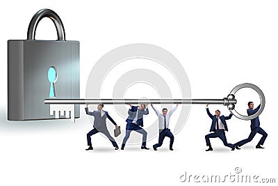 Businessmen unlocking new opportunity with key Stock Photo