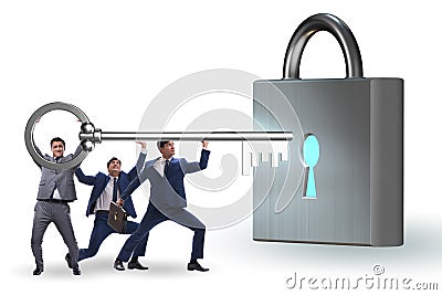 Businessmen unlocking new opportunity with key Stock Photo