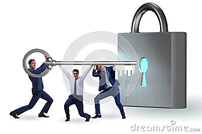 Businessmen unlocking new opportunity with key Stock Photo