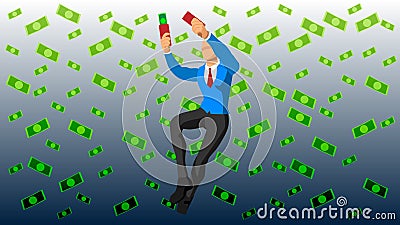 Businessmen waste money. expression and celebration of victory. financial freedom Vector Illustration