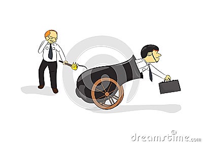 Businessmen wearing helmet in cannon Vector Illustration