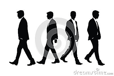 Businessmen wearing suits and walking in different positions. Modern businessmen and employees with anonymous faces. Male model Vector Illustration