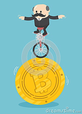 Businessmen who specialize in finding a good bitcoin merchant. Vector Illustration